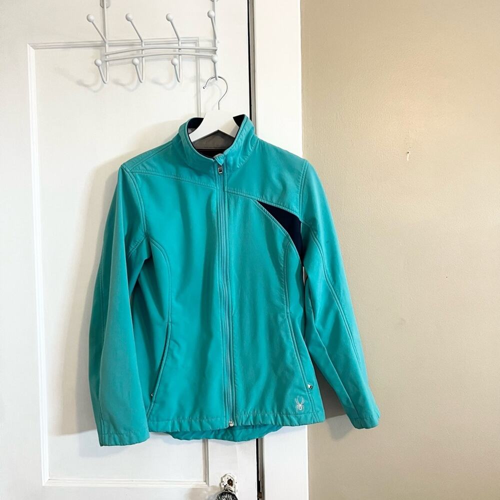 Spyder zip up jacket coat teal ski fall winter warm cozy